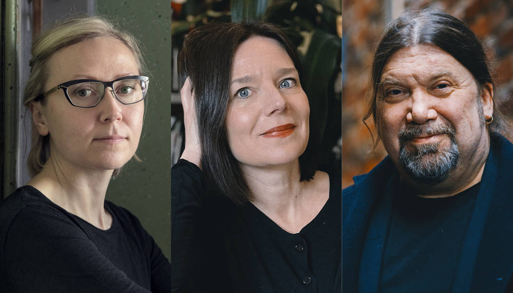 Personerna bakom Ellips förlag i ett kollage av tre bilder: Catharina Gripenberg, Ulrika Nielsen och Ralf Andtbacka.